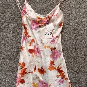 NWT Zara XS White Floral Safia Silk Slip Dress